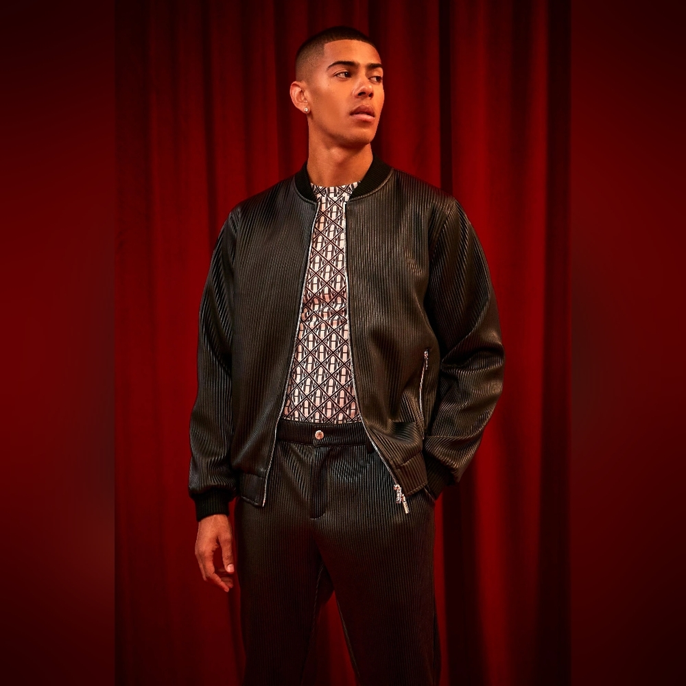 Boohoo Man Swae Lee Pu Leather Plisse Jacket & Pants Small
